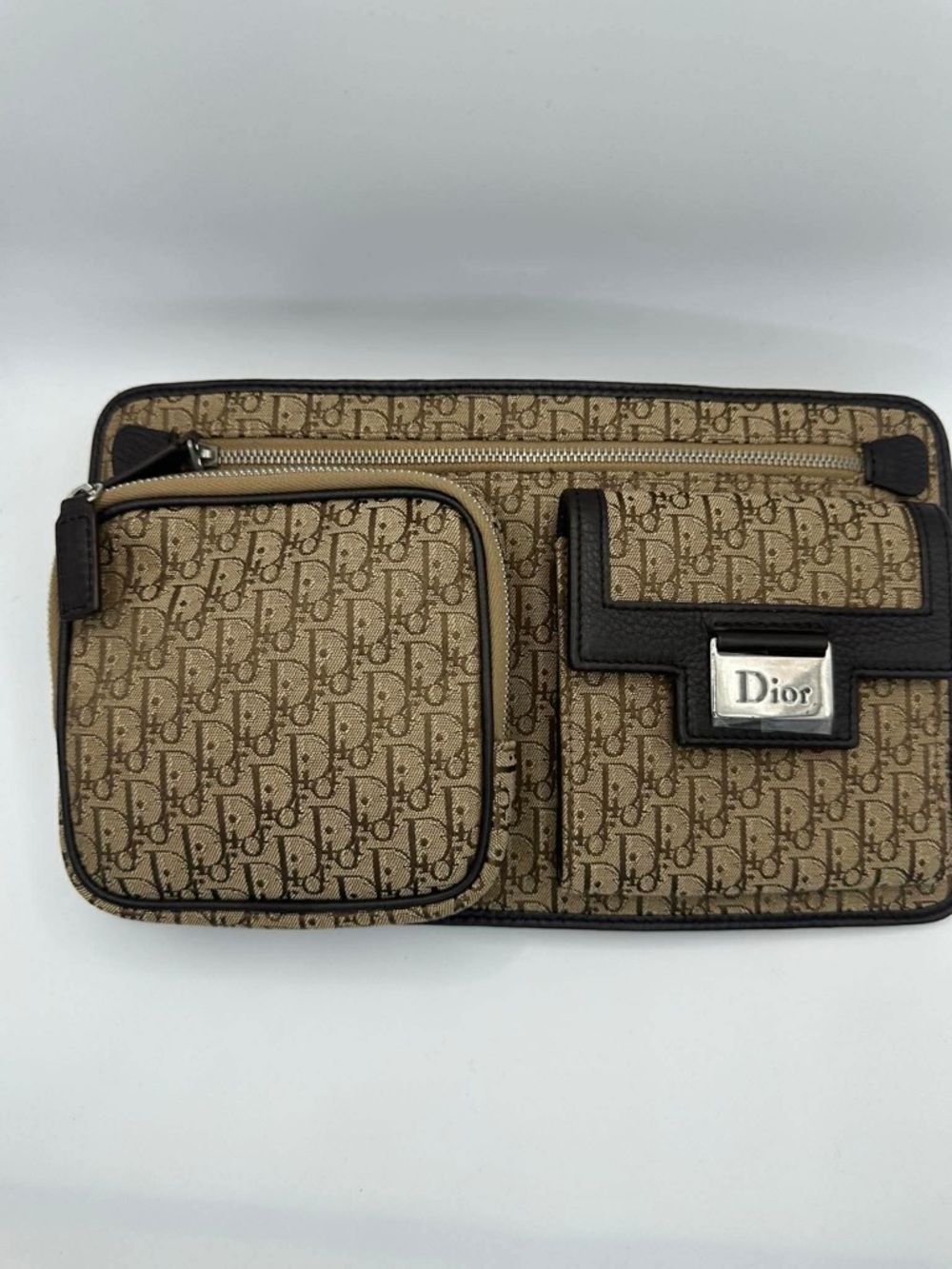 Dior Beige/Brown Monogram Canvas Belt Bag with Dark Trim New